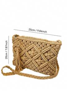 Handmade Woven Small Crossbody Bag, New Woven Shoulder Bag, Niche Retro Beach Style, Versatile Square Envelope Bag, Fashion Crossbody Bag, Beach Vacation Bag - Khaki - View 6