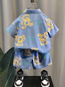 H HIBOBI 2 pièces/Set T-shirt à manches courtes et short pour bébé garçon avec impression d'ours pour l'été
