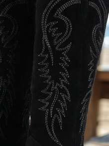 New Retro Embroidered Boots, Casual Western Style Boots, Thick Heel Anti-Slip Mid-Calf Boots, Comfortable & Versatile Riding Boots, Autumn/Winter,Cowboy Boots