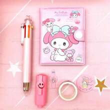 Sanrio Conjunto de papelaria Sanrio Hello Kitty & Friends - 1 peça - Mini bloco de notas pautado com caneta marca-texto e fita adesiva, presente perfeito para estudantes, Kuromi, coisas da Kuromi, brinquedos, volta às aulas