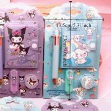Sanrio Conjunto de papelaria Sanrio Hello Kitty & Friends - 1 peça - Mini bloco de notas pautado com caneta marca-texto e fita adesiva, presente perfeito para estudantes, Kuromi, coisas da Kuromi, brinquedos, volta às aulas