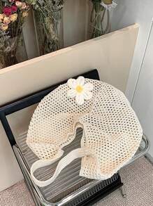 Hollow Knit Tote Bag, Large Capacity Women Handbag Beach Bag, Unlined, Polyester Fiber, Suitable For Summer Beach Leisure, Single Party Gift