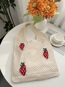 Lightweight,Casual Cute Cartoon Strawberry Pattern Crochet Bag Hollow Out Detail Vacation Style For Teen Girls Women College Students Perfect For College,Outdoors,Travel,Outings,School Bag,Large Capacity,Portable,For Teen Girls Women College Students,White-Collar Workers,Perfect For Work,Back To School,Middle School,High School,College,Vacation, & Cute Strawberry Purse, Perfectly Matching With Crochet Set