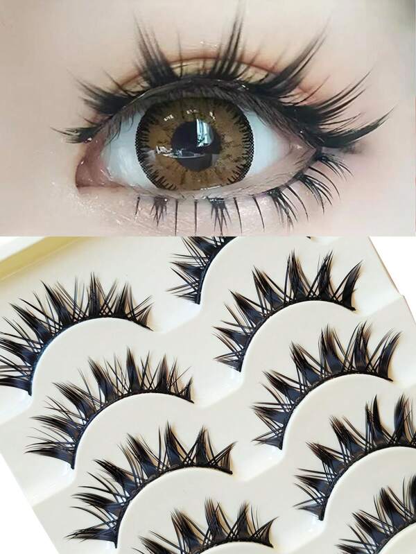 1 Box Of 5 Pairs Cartoon/European American Style Pointed Tail Mixed Blood Fairy Thick Lashes, False Eyelashes For Cosplay, Nightclub, Stage Performance, Sultry Smokey Makeup
