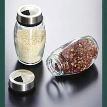 7pcs/Set Spice Jar Set Rack Glass Organizer Rotating Glass Seasoning Sugar Pepper Bottles Salt Shakers Holder Kitchen Storage Rack