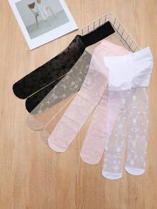 4 piezas/paquete Mallas de ballet de jacquard de hierba para niña, leggings de estribo ultradelgados y transpirables, adecuados para niñas en verano - Multicolor - Ver 4