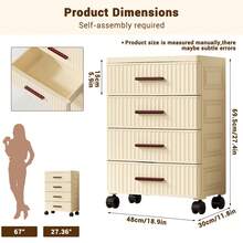 Plastic Drawer Storage, 48 Cm Wide Plastic Chest Of Drawers For The Bedroom, Plastic Storage Trolley With Ribbed Design And Wheels, Drawer Tower For The Living Room In The Bedroom - Mơ 4 lớp - Xem 5