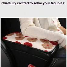Soft Floral Car Central Armrest Pad, Comfortable Faux Fur Armrest Cover With Side Pockets For Storing Items Such As Bills, Keys, Lipstick, Fashionable And Stylish Car Interior Accessory