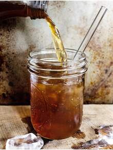 8pcs Reusable Glass Straws Set With 2 Straw Cleaners - Straight & Bent Heat-Resistant Straws For Smoothies, Boba, Cocktails, Iced Coffee - Home Kitchen, Party Supplies, Restaurant Drinkware ( + Case)