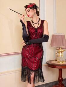 Women's 1920s Vintage Flapper Dress 1920s, Great Gatsby Sequin Fringe Dresses For Party Prom - Red - View 6