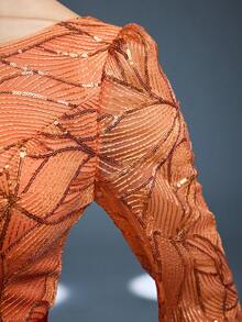 Mgiacy New Arrival Round Neck Elegant Bridesmaid Dress Embroidery Sequin Three-Quarter Sleeve Long Dress