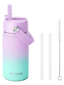 Kids Water Bottle With Straw Lid | 14oz Stainless Steel Cup Insulated Tumbler For Boys Girls - Double Wall Vacuum Leak Proof Travel Cup For School Sports