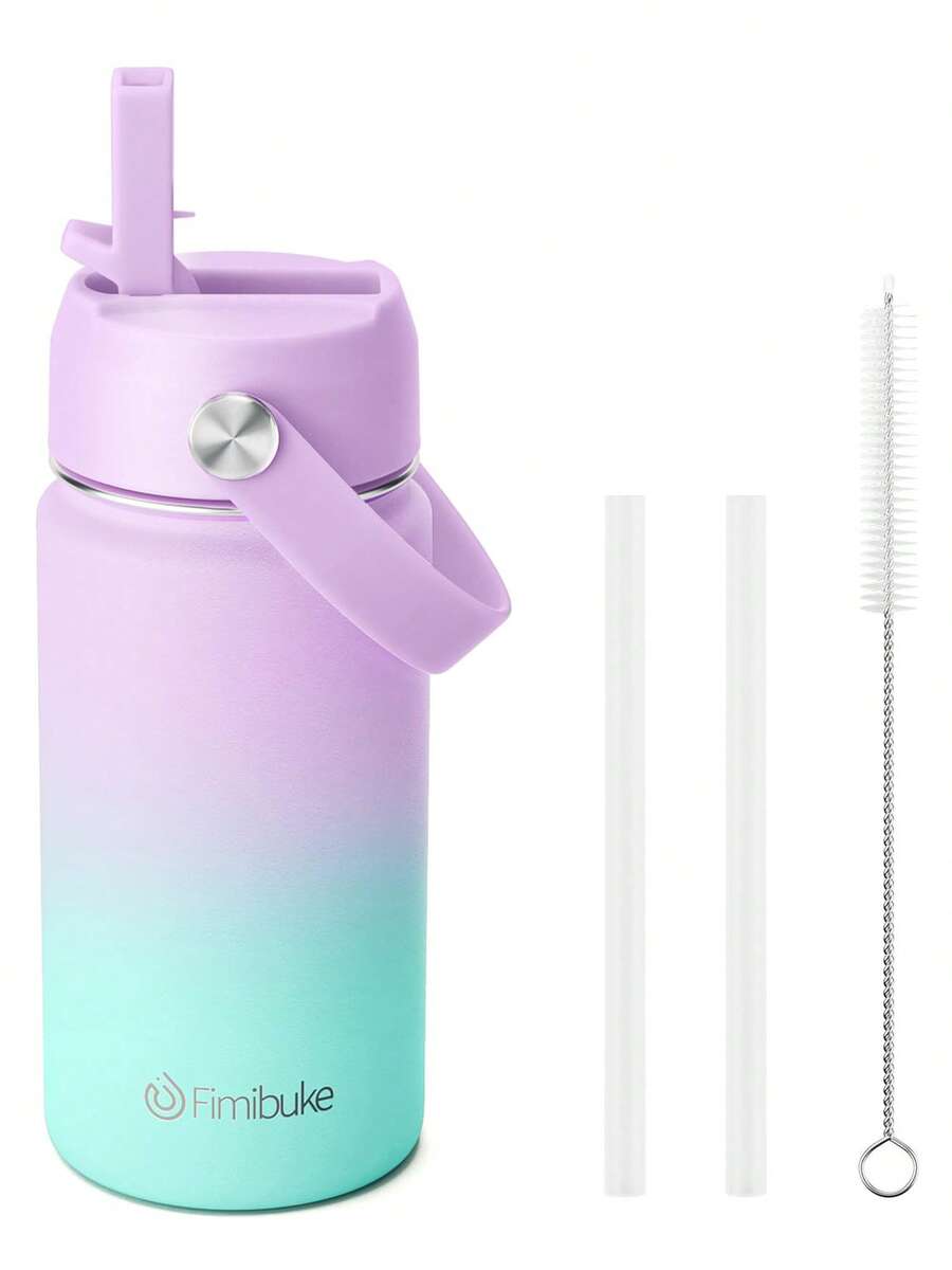 Kids Water Bottle With Straw Lid | 14oz Stainless Steel Cup Insulated Tumbler For Boys Girls - Double Wall Vacuum Leak Proof Travel Cup For School Sports