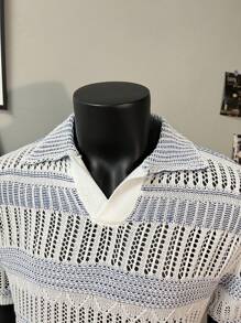 Polo shirt en tricot rayé ajouré pour homme