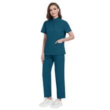 Damen Scrubs Set - Oberteil mit kleinem Stehkragen und Reißverschluss & Jogginghose, keine unbeabsichtigte Entblößung, wolkig-weiches Material, atmungsaktive Arbeitsuniform