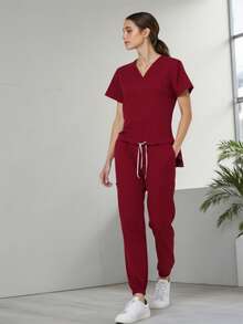Uniforme Quirúrgico  Mujer Cómodo Alta Calidad Tela antifluidos Elastico Colorido Filipinas Set Dos Piezas Jareta - Burdeos - Ver 3