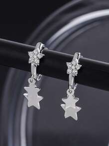 JOJELOO 1 Pair Of Unique Copper Micro Inlaid Star Shaped Earrings, New European And American Style Cubic Zirconia Twin Meteor Gorgeous Earrings. Suitable For All Seasons, Suitable For Women's Academic/Business/Vacation/Party/Daily Wear