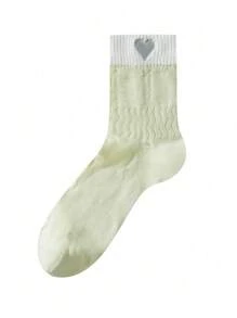 1 paar lichtgewicht, ademende sokken met uitsparingen en gepersonaliseerd kant- en borduurmotief voor dames, met sterren, kersen, strikken en hartjes, modieuze, casual schoolstijl, geschikt voor de zomer