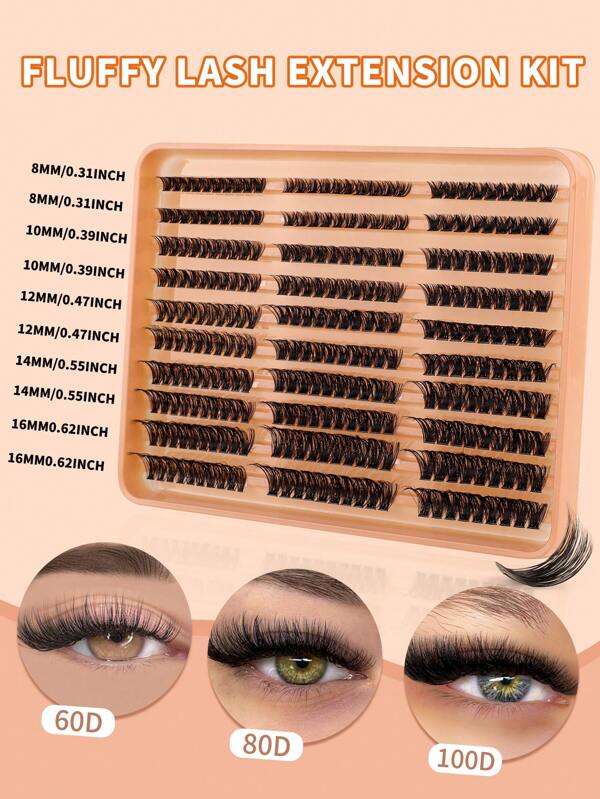 290 cílios individuais D Curl, extensões de cílios faça você mesmo, cílios postiços longos D Curl 8-16 mm mistos naturais e grossos, reutilizáveis, adequados para iniciantes, faça você mesmo em casa, portáteis para viagens, cílios postiços naturais e dramáticos para fazer você mesmo em casa