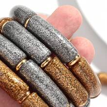 1pc Fashionable Acrylic Expandable Bangle Bracelet With Shiny Metallic Glitter, Suitable For Women Daily Wear And As Gifts - Gold and Silver Powder Curved Tube Bracelet - View 8
