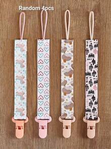 1pc/2pcs/3pcs/4pcs Double-Sided Floral Pacifier Chain, Baby Girl Teething Toy Lanyard Anti-Lost Clip, Pacifier Holder Toy Tether Clip, Random Pattern