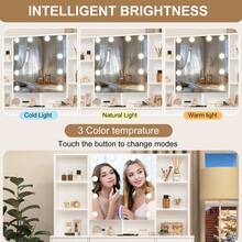 Large Vanity Table, 39.37" Makeup Vanity With Mirror And Lighting, Dressing Table With 7 Drawers, 4 Shelves, 1 Stool, 3 Color-Adjustable Makeup Mirrors, Desk Set For The Bedroom, White - 白色 - 查看 8