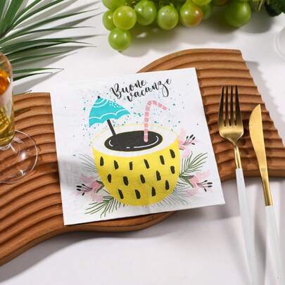 20PCS/SET Double-Layer Summer Mood Colored Printed Napkins Suitable For Beach Parties, Hotels, Cafes, Cocktails, Parties, Dinners, Disposable Napkins