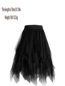 1pc Women's Asymmetric Ruched Mesh Skirt, Suitable For Various Party Occasions, Autumn Fashion - A - View 4