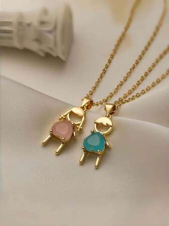 1 件时尚简约立方氧化锆吊坠项链，适合男孩和女孩，独特精致颈链