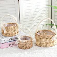 Panier de fleurs de mariage Demoiselle d'honneur avec poignée de perle Panier de fleurs en dentelle blanche Style vintage rustique Décoration de cérémonie de mariage Fête de la mariée