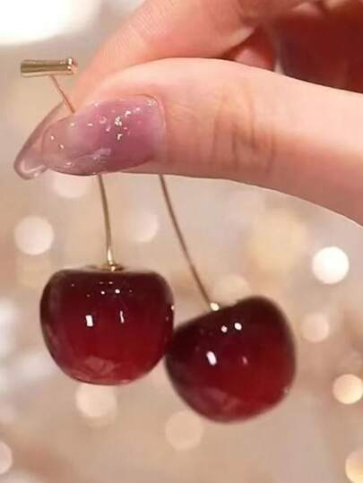 1 Pair Retro European & American Style Cherry Earrings, Fashionable & Versatile Dainty Luxury Dried Flower Fruit Earrings, Elegant & Fresh Accessories For Women