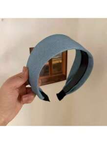 1 stuk Koreaanse vintage denim hoofdband, brede effen haaraccessoires met brede rand voor dames, haarband, haarringen