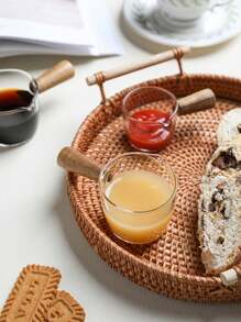 1pc Multi-Function Milk Mug With Wooden Handle, Sauce Dish, Mini Salad Cup, Coffee Creamer, Heat Resistant Glass Pitcher, Afternoon Tea Jam Cup & Plate Back To School