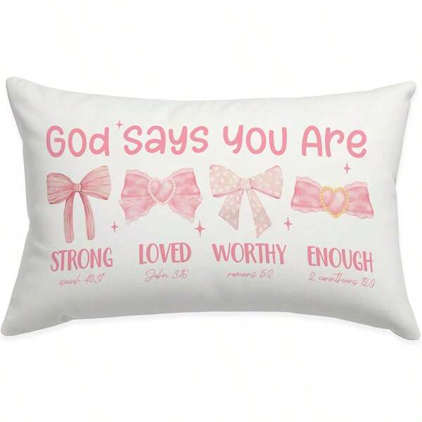 1/2pcs, Polyester, Christian Pink Bow Throw Pillow Cover 12x20, God Says You Are Christian Pillow Cover Gift For Women, Bible Verse Pink Bows Inspirational Throw Pillow Cover, Affirmations Gifts, Single-Sided, No Pillow Core