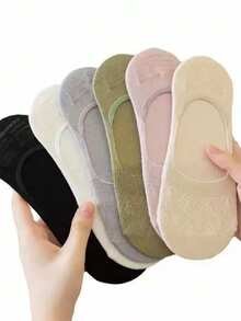 3/5/6 Pairs Of Women's Candy Colors, Black And White, Solid Colors, Bohemian Style Mesh, Non-Slip And No-Drop Heels, Breathable Knitted Fabrics, Japanese College Style Boat Socks, No Show Socks, Spring And Summer All-Match, Home Gatherings, Commuting, Sports, Holiday Gifts.(No Paper Card) - Multicolor - View 5