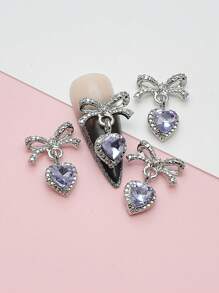 10pcs/Pack Super Sparkly Bowknot Crystal Heart Nail Art Decoration With Metal Hollow Out Heart Pendant DIY Nail Charms Nail Gems Nail Supplies
