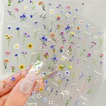 Flower Nail Stickers For Nail Art, 5D Embossed Floral Nail Decals Summer Floral Wildflower Daisy Leaf Plant Spring Flower Nail Art Supplies For Women Girls (2 Sheets) - 白色 - 查看 7