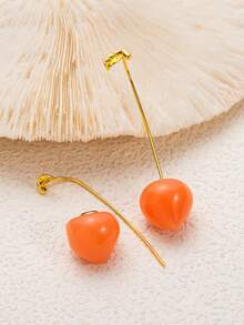 2pcs Exquisite, Cute And Sweet Style Pink Peach Pendant Women's Earrings, High-Quality Plated 18K Gold, Waterproof And Sweat Proof, Suitable For Daily Use, Is The Best Gift For Wives, Mothers And Girlfriends - Pink - View 4