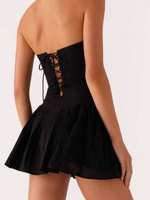 Women Corset Tube Dress Summer Casual Solid Color Tie Up Backless Mini Dress For Cocktail Party Beach Streetwear - 黑色 - 查看 4