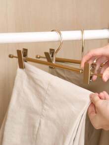 5pcs Aluminum Pants Hangers, Minimalist Design Home Trousers Clips Pants Rack Clothes Hanger Clips, Suitable For Wardrobe & Drying - Gold - View 1