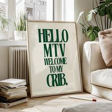 Tranh treo tường phong cách retro MTV "Chào mừng đến với ngôi nhà của tôi", tranh trang trí tường nghệ thuật, tranh chữ in, trang trí tường màu xanh lá cây, tranh treo tường không khung. - Nhiều màu - Xem 7