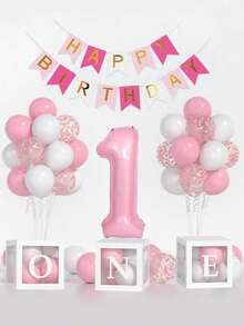 男女宝宝一周岁生日装饰套装，包含彩色纸屑气球、40英寸数字1气球、星星和心形铝箔气球以及生日横幅，专为一周岁宝宝生日派对设计 - 彩色 - 查看 9