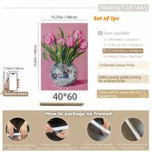 1 件，帆布挂画，墙面艺术，海报，易于悬挂，迪斯科球花瓶中的郁金香，粉色学院风墙面艺术，时尚花卉绘画，俏皮的房间装饰，镜面球印花，美丽的少女印花，可选画框 - 彩色 - 查看 18