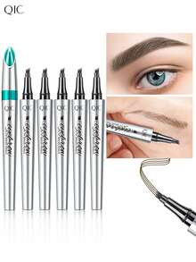 QIC Waterproof Microblading Eyebrow Pen - 4 Split Head, Natural Look Brow Makeup In 4 Colors For All Skin Types - White Tube Multicolor - View 2