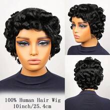Natural Black 10 Inch Egg Wave Human Hair Wig For Women Short Loose Curly Bob 200% Density Curl Pixie Cut Versatile Styling Voluminous Hairstyle - Natural Black - Xem 7