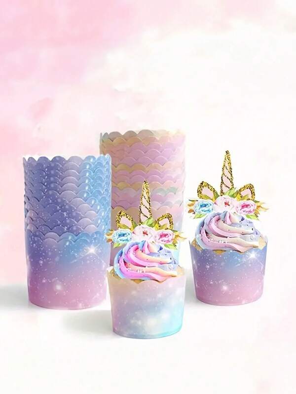 25pcs Starry Sky Design Cupcake Wrapper, Baking Cupcake Liners, Cupcake Box, Cupcake Holder, Party Plate, Cake Decorating Tool, Birthday Party Decor Container. Wedding Party Gift Bags