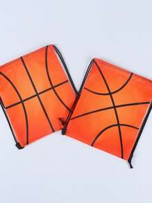 Mochila infantil com cordão e estampa de basquete, bolsa de armazenamento com desenho animado para atividades ao ar livre
