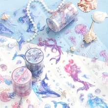 Ocean Heart PET Tape - High Quality Ocean Life Design, Lively Marine Life, Coral Reef And Bubbles, Suitable For DIY Journal, Scrapbooking And Crafting, 1 Roll, Decorative Accessories | Imaginative Design | Colorful Rolls, Underwater Decor