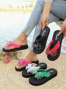 Women's Flat Thong Sandals, Elegant Bohemian Style Butterfly Decor Flip Flops, Casual Beach Slippers For Summer Outdoor