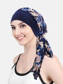 1 pieza Turbante de mujer, pañuelo para cáncer y quimioterapia, gorra con estampado de flores, cobertura para pérdida de cabello, pañuelo elástico, venda pre-atada, gorro para dormir - Multicolor - Ver 4